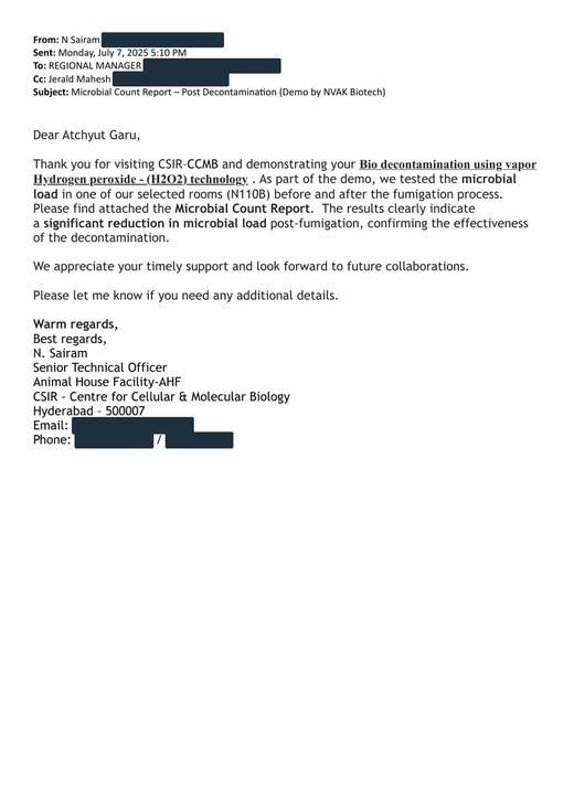 Feedback letter from CSIR–CCMB